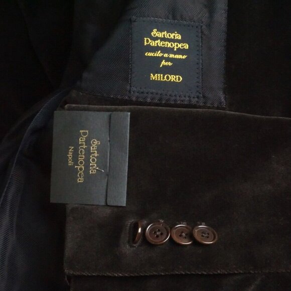 Sartoria Partenopea Brown Velour Velvet Cotton 2 Pc Suit Jacket Pants Sz 36 - Picture 1 of 10